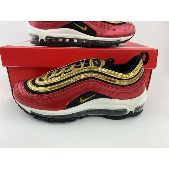 Nike Air Max 97 Red Gold Sequin Women's Sneaker Shoes Metallic - Picture 4 of 12
